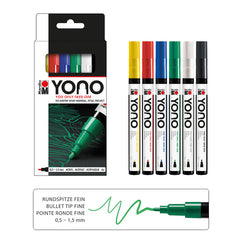 Marabu YONO Marker set 6 x YONO Marker 0.5-1.5 mm (Yellow 019, Cherry 125, Dark blue 053, Rich green 067, White 070, Black 073)