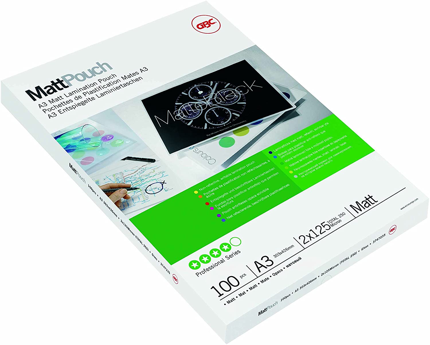 GBC LAMINATING POUCH MATT A3 125 MICRONS - Al Masam Stationery LLC