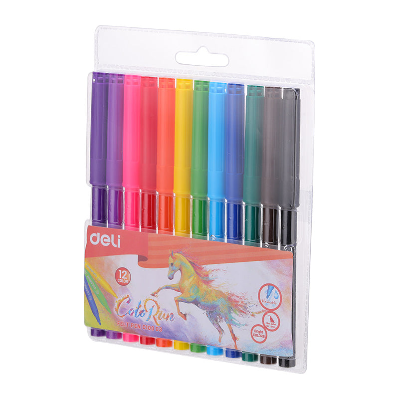 Deli Felt Pen Washable 1.0mm 12C - Al Masam Stationery LLC