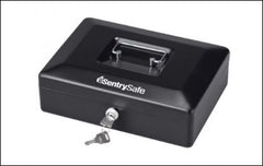 "SENTRY CASH BOX MODEL CB-10 Locking: KEYLOCK With foldable handle/removable tray Ext. Dim. (mm):H 83 x W 250 x D 188 mm, Weight: 1.4 Kg Warranty: 1 Year carry-in against manufacturing defects Price inclusive of Delivery "