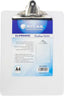 Atlas F/S Push Type Clipboard Clear document holder with a sturdy plastic design and secure clip for organizing papers.
