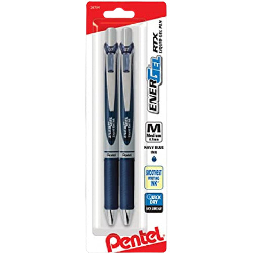 Pentel BL77 Energel Retractable Roller Pen 0.7mm Blister Pack of 2 Blue - Al Masam Stationery LLC