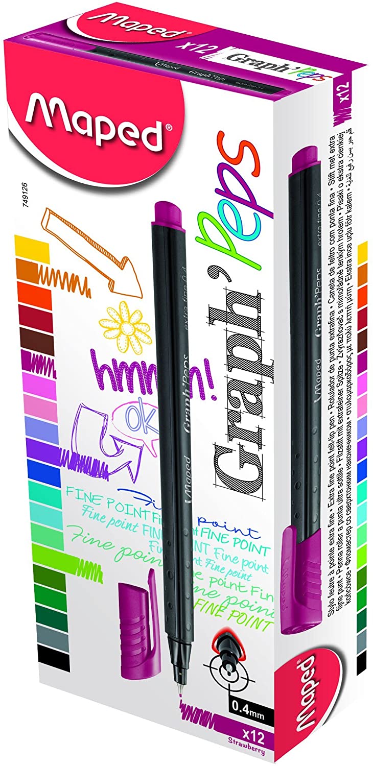 Maped Graph'Peps Fineliner Strawberry Box of 12Pcs - Al Masam Stationery LLC