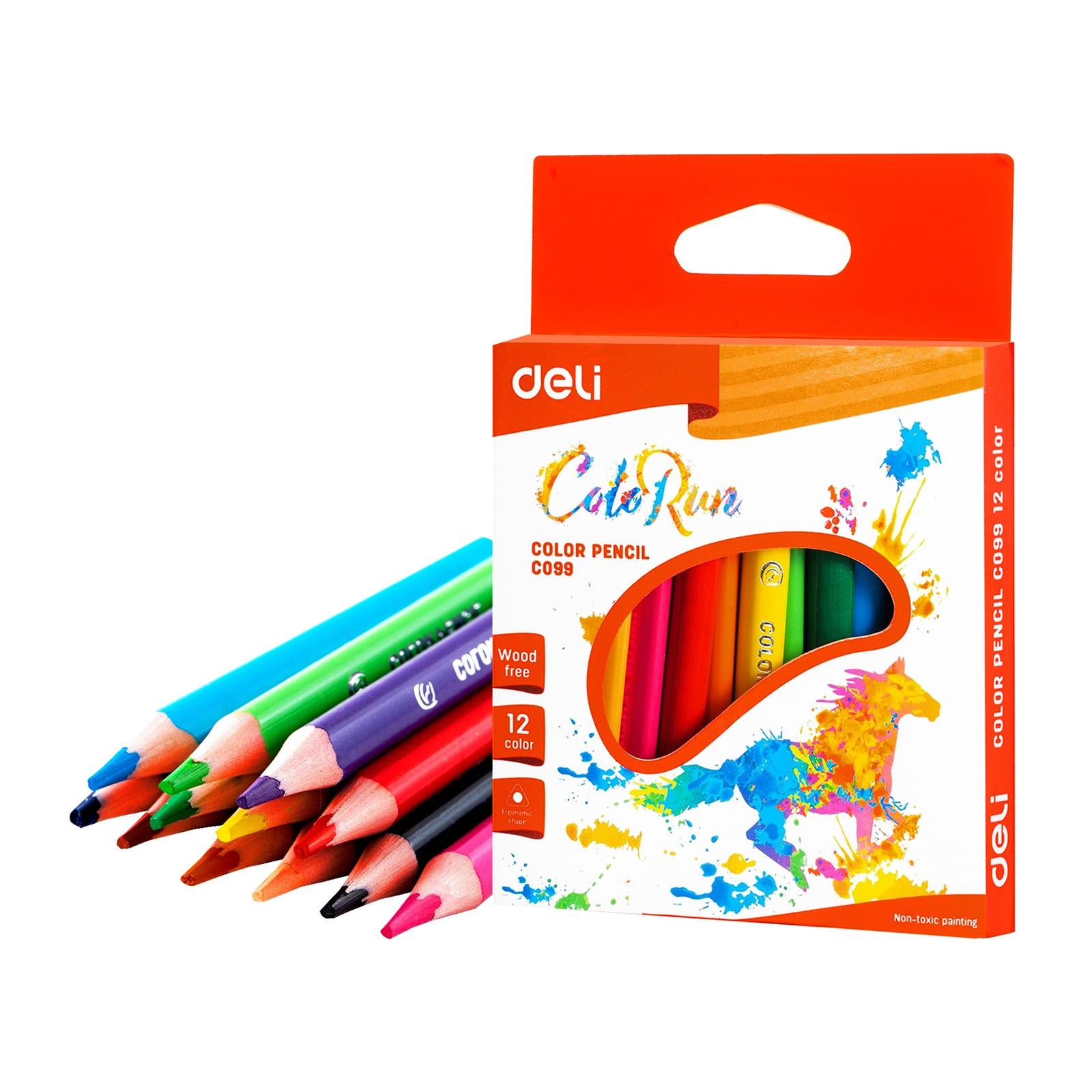 Deli Plastic Mini Colored Pencil Triangle Bright 12C - Al Masam Stationery LLC