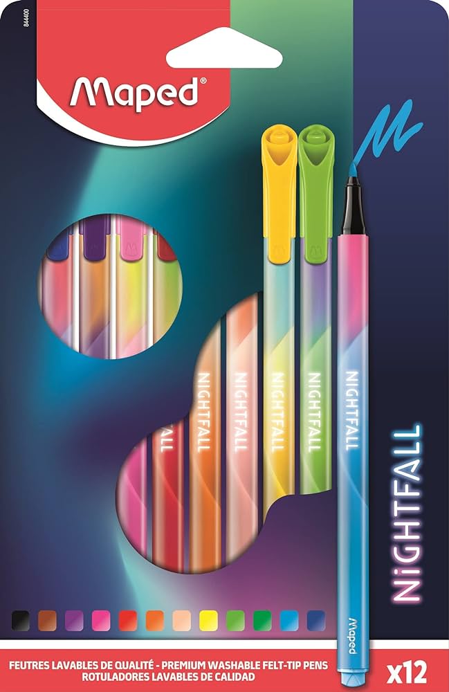 Maped felt tip Night Fall Pen 12 Colors Pack - Al Masam Stationery LLC