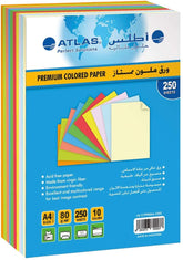 Atlas A4 Size Premium Colored Papers Multicolor 80gm - Al Masam Stationery LLC