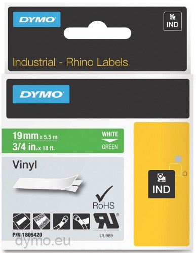 DYMO RHINO TAPE 19MM WHITE ON PURPLE VINYL - (DY1805421)