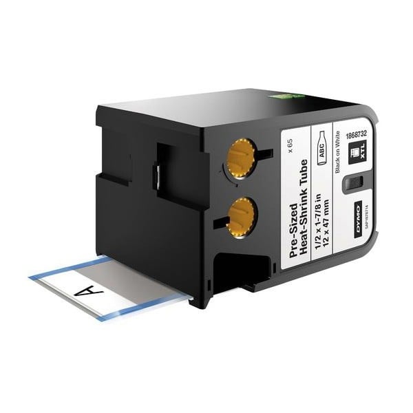 Dymo Heat Shrink Tubes Pre-Sized Black on White 12 X 47mm - (DY1868732)