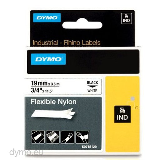 Dymo flexible nylon tape DY18489 19mm, Black/White - (DY18489)