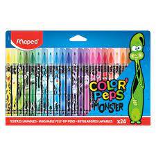 Maped Color Peps Monster Washable Felt Tip Pen 24 Colors - Al Masam Stationery LLC