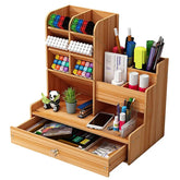 ELMAS Wooden Desk Organizer with Drawer - Stylish Pen Holder - Al Masam Stationery LLC