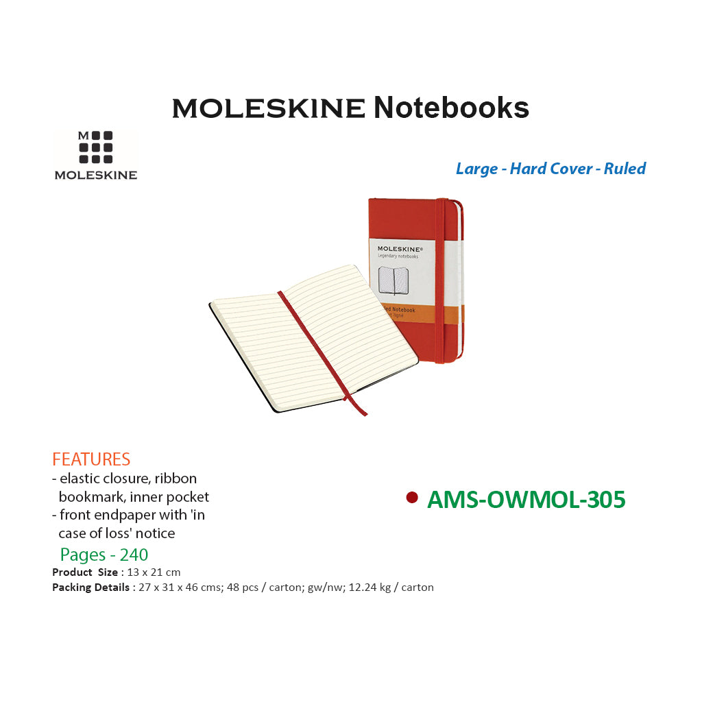 Moleskine Classic Notebook Red 305 - Al Masam Stationery LLC