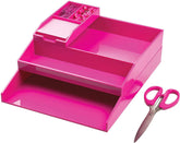 All in One Office Desk Organizer 3 Trays Scissors Sticky Notes 260x55x320 Pink - Al Masam Stationery LLC