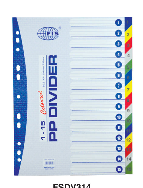 Dividers PVC (1-15) A4 Colour with number - Al Masam Stationery LLC