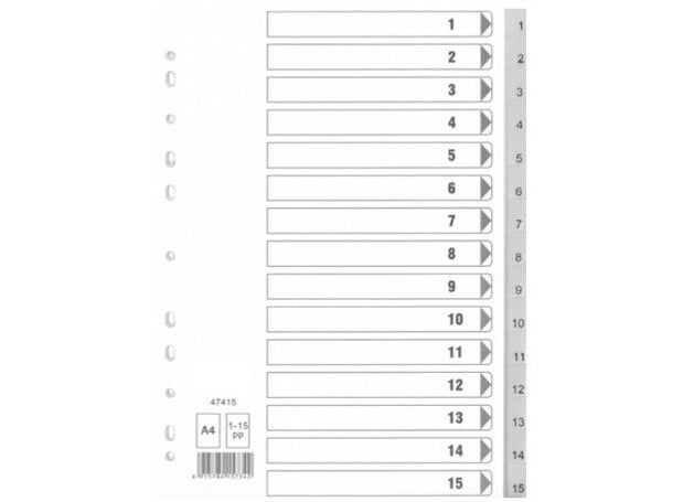 Divider (1-15) PVC A4 Gray - Al Masam Stationery LLC