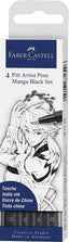 FABER-CASTELL PITT Artist Pen "Black Set" Manga Wallet of 4 - Al Masam Stationery LLC
