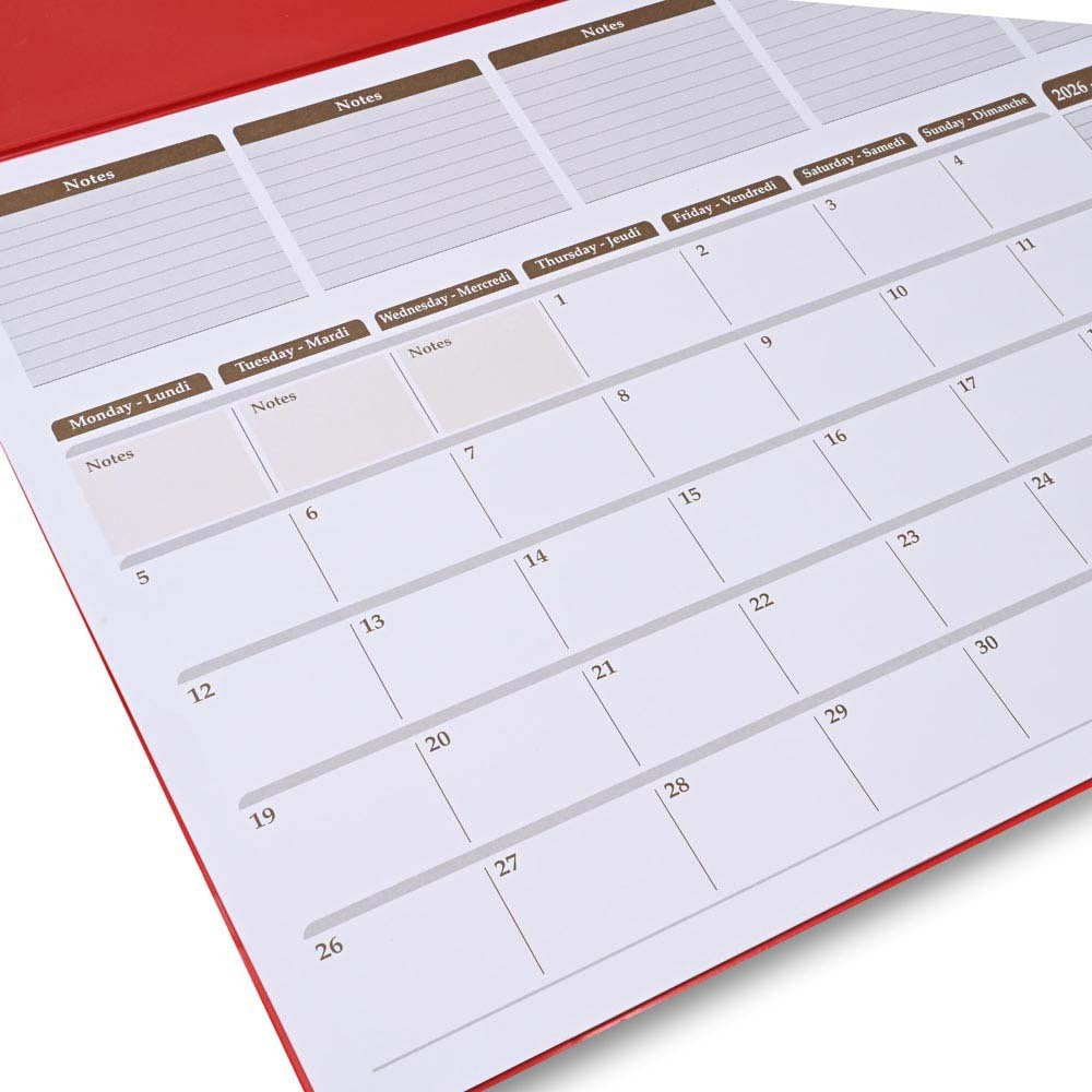 FIS Red PVC 490x340mm English-French 2026 Desk Planner - FSDK2EF26RE - Al Masam Stationery LLC