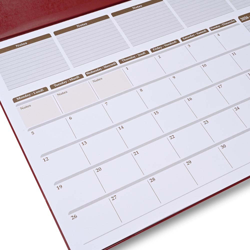FIS Maroon PVC 490x340mm English-French 2026 Desk Planner - FSDK2EF26MR - Al Masam Stationery LLC