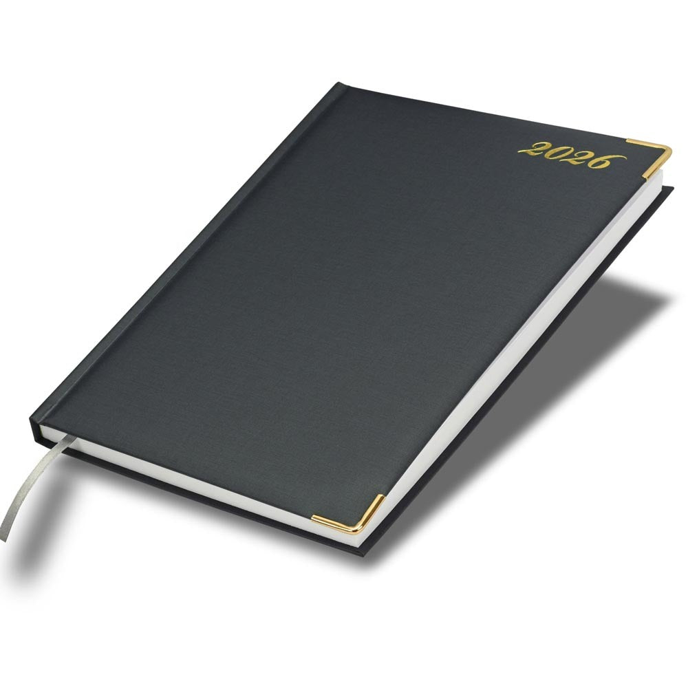 FIS Grey A4 Golden Corner Hard Cover Vinyl 2026 Diary-FSDI42E26GY