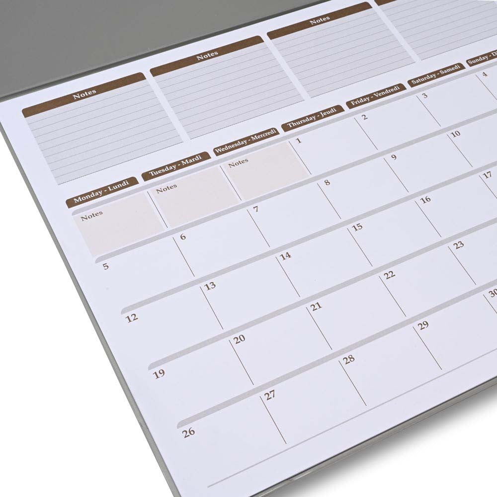 FIS Grey PVC 490x340mm English-French 2026 Desk Planner - FSDK2EF26GY - Al Masam Stationery LLC