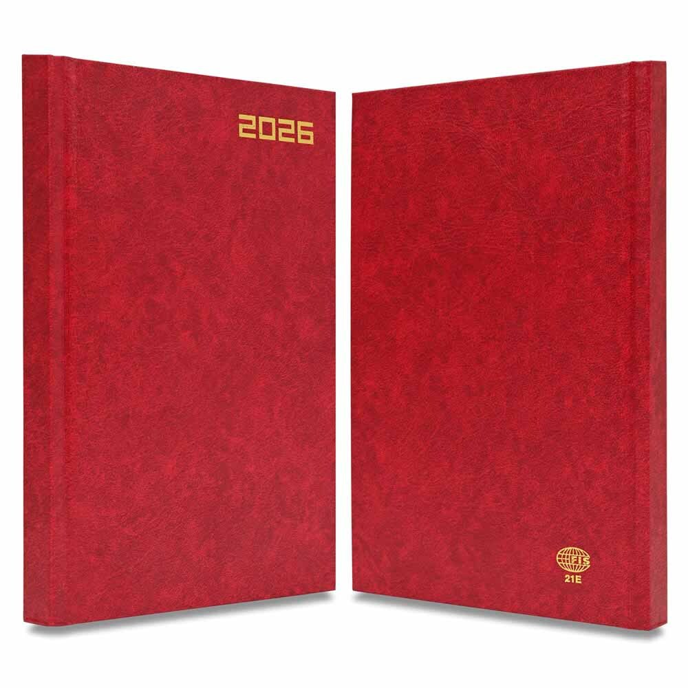 FIS Red A5 Hard Cover Vinyl 2026 Diary-FSDI21E26RE - Al Masam Stationery LLC