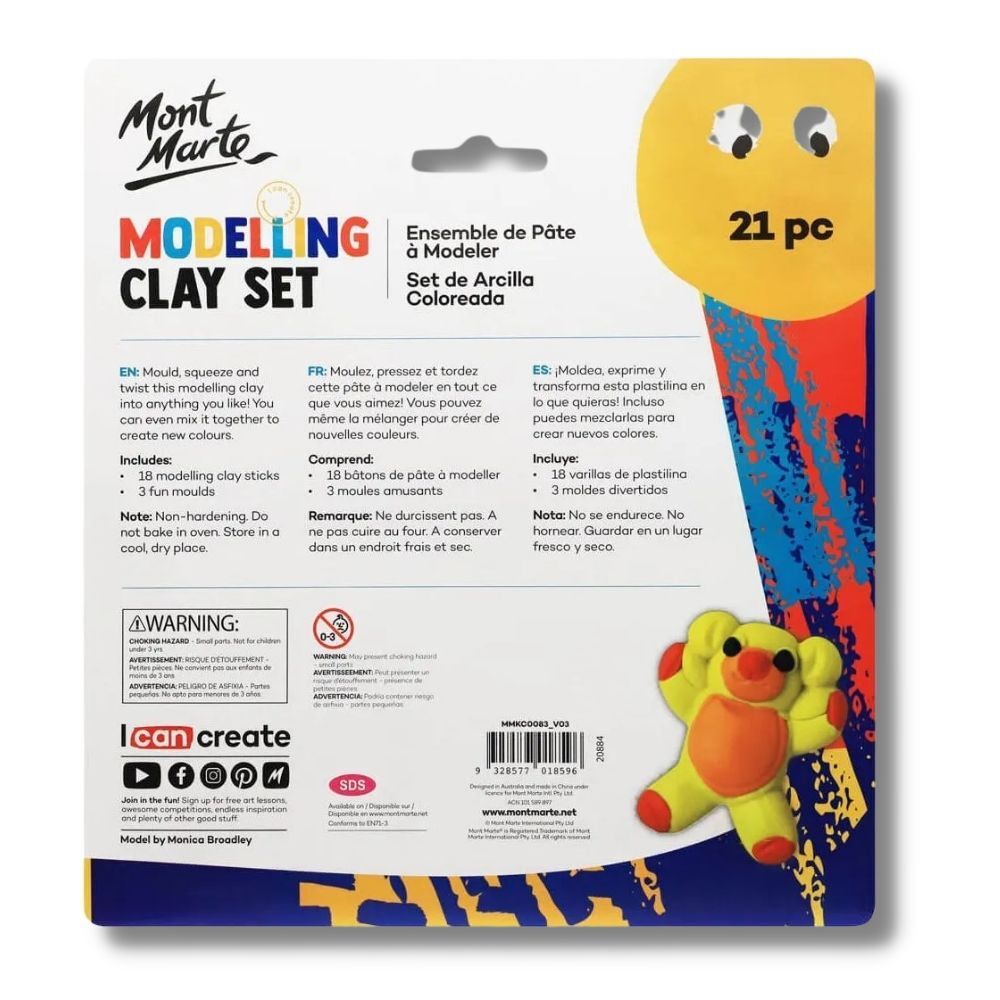 Mont Marte Kids Colour Modelling Clay Set w/Moulds 21pce - Al Masam Stationery LLC