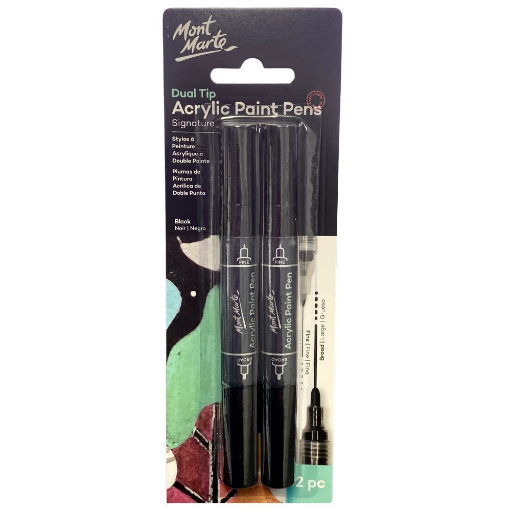 Mont marte Acrylic Paint Pens Dual Tip Black 2pc - Al Masam Stationery LLC