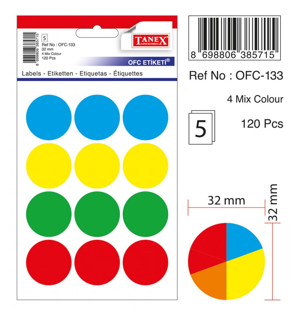 TANEX 32mm 12L Mix color circle - Al Masam Stationery LLC