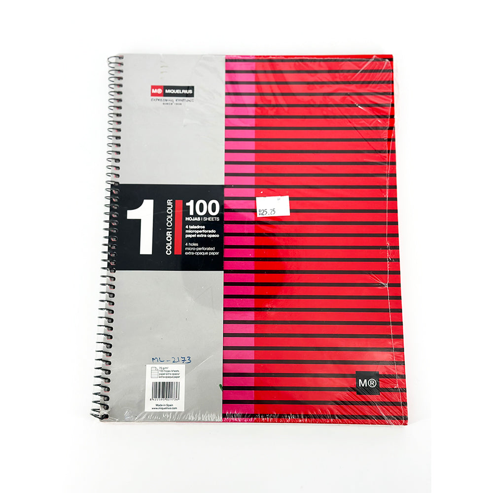 Spiral 1 Subj Notebook A4 Miquel Ruis 100sht Hor.Screen Red (ML2173) - Al Masam Stationery LLC