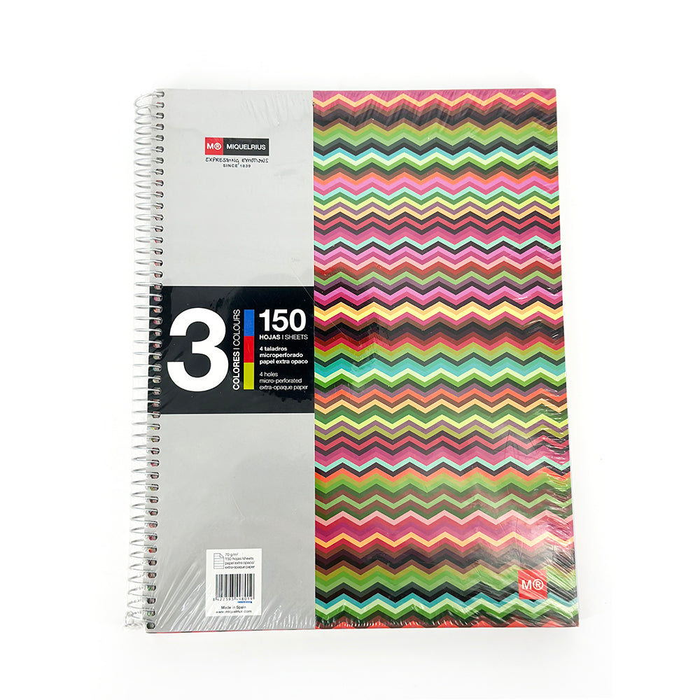 Spiral 3 Subj Notebook A4 Miquel Ruis 150sht Hor.Warm Zigzag (ML49801) - Al Masam Stationery LLC