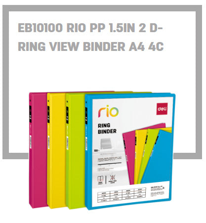 Deli Rio PP 1.5 Inch 2D-Ring View Binder A4 Size - Al Masam Stationery LLC