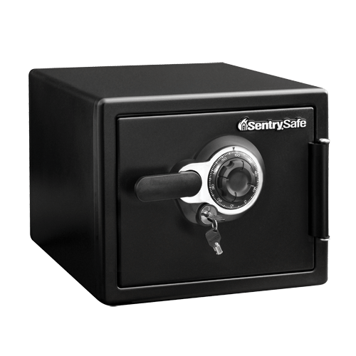 SENTRYSAFE SFW082DTB WATER AND FIRE RESISTANT SAFE , UL CLASSIFIED 1 HOUR FIRE PROTECTION, SECURED BY COMBINATION LOCK AND KEY LOCK, FITTED WITH MULTI-POSITION TRAY. EXT. DIMENSIONS(MM): H 348 X W 415 X D 491, WEIGHT 35.7KG.