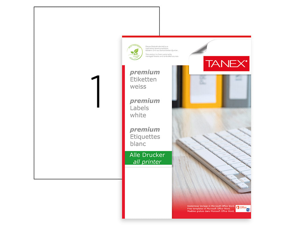 TANEX A4 1 LABEL 210x297 - Al Masam Stationery LLC