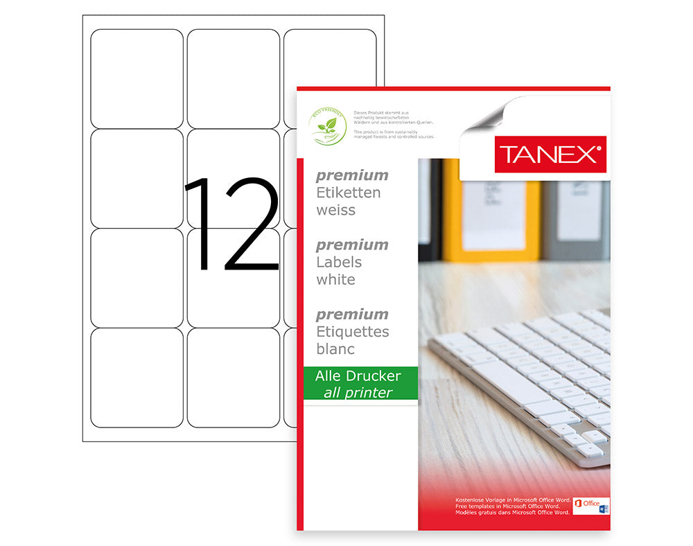 TANEX A4 12 LABELS 63.5x72 - Al Masam Stationery LLC