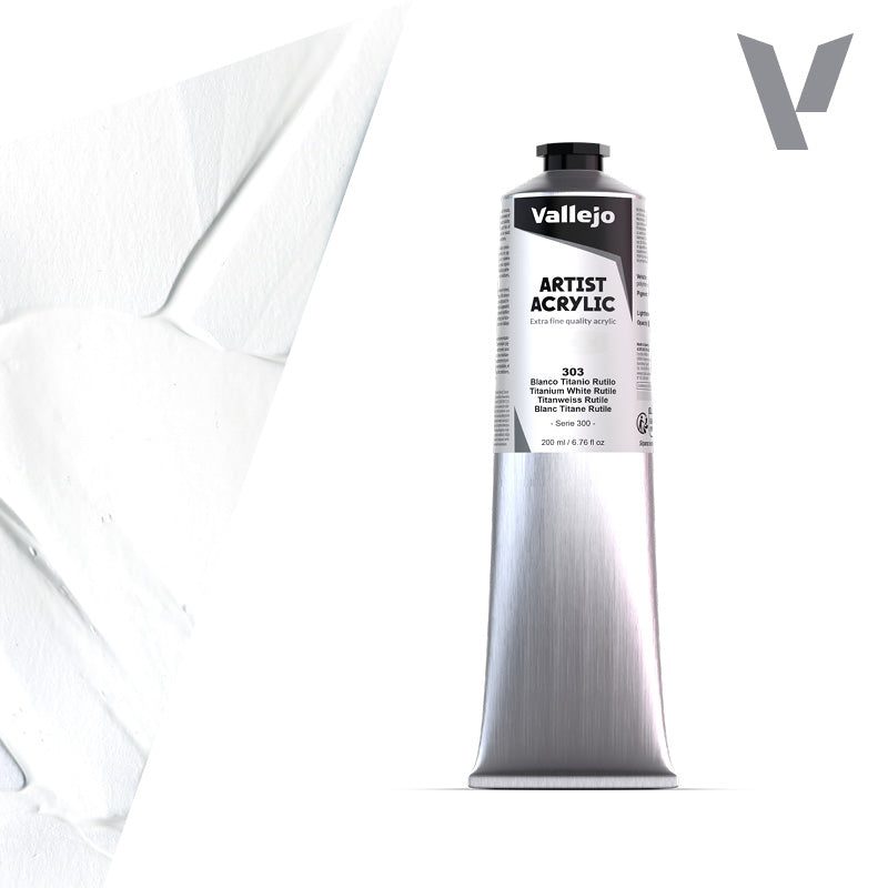 VALLEJO ACRYLIC ARTIST 303: 200 ML. TITANIUM WHITE RUTILE - Al Masam Stationery LLC