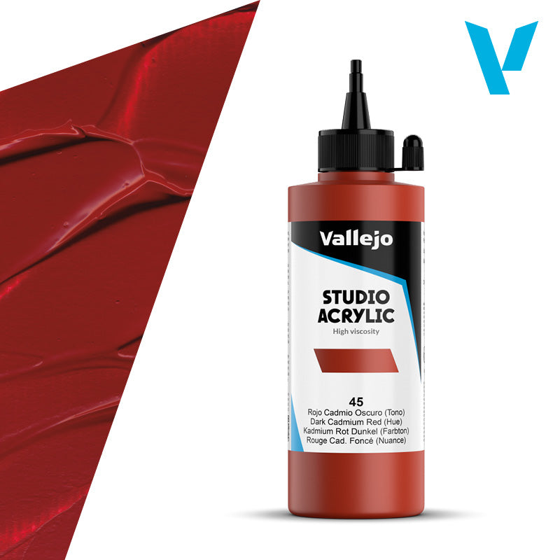 VALLEJO ACRYLIC STUDIO 45: 200 ML. DARK CADMIUM RED (HUE) - Al Masam Stationery LLC