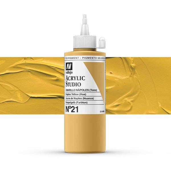 VALLEJO ACRYLIC STUDIO 21: 200 ML. NAPLES YELLOW (HUE) - Al Masam Stationery LLC
