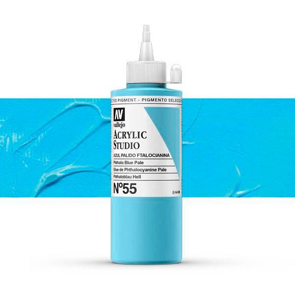 VALLEJO ACRYLIC STUDIO 55: 200 ML. PHTHALO BLUE PALE - Al Masam Stationery LLC