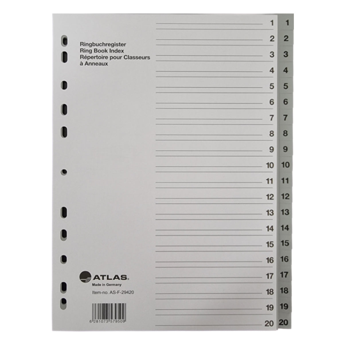 Atlas 1-20 Plastic Divider A4 - Al Masam Stationery LLC