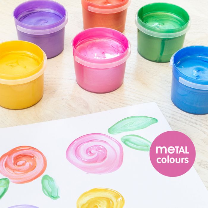 Case 6 pots 100 ml finger paint, metallic colours