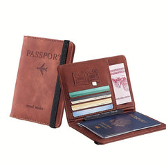 ELMAS 1pc RFID Passport Holder, Thin Passport Wallet, Leather Surface, Multi Functional Wallet, Travel Passport Holder, Cute Card Holder