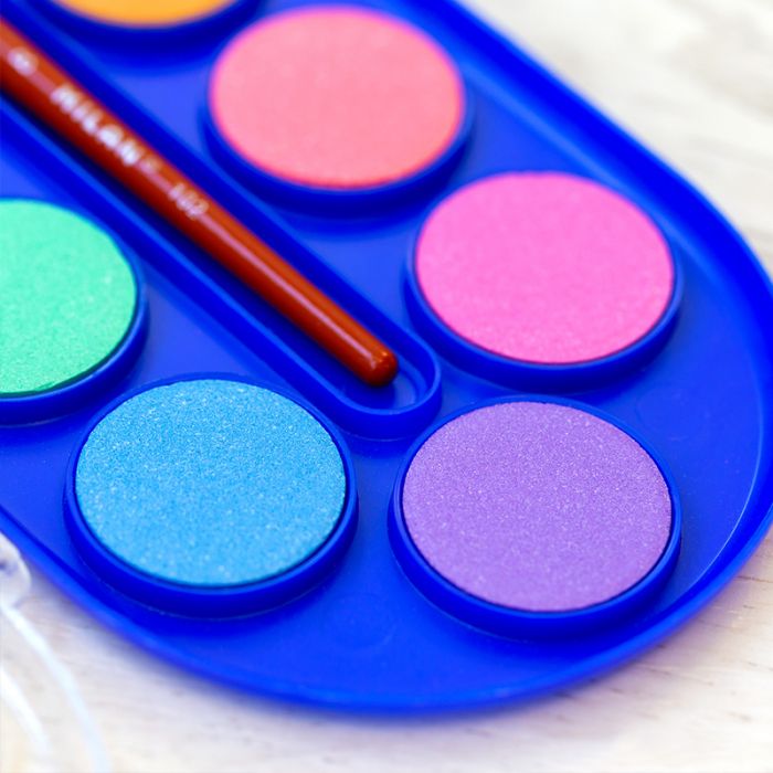 Fluorocent and metalic watercolour tablets 30 mm with brush - Al Masam Stationery LLC