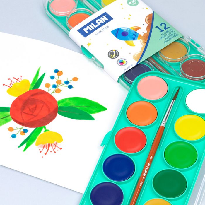 Opaque watercolour tablets 30 mm with brush - Al Masam Stationery LLC