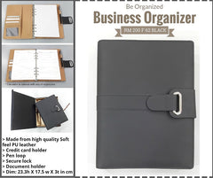 AMS-RM-200-F-62 - BLACK Soft feel PU Leather Organizer - Al Masam Stationery LLC