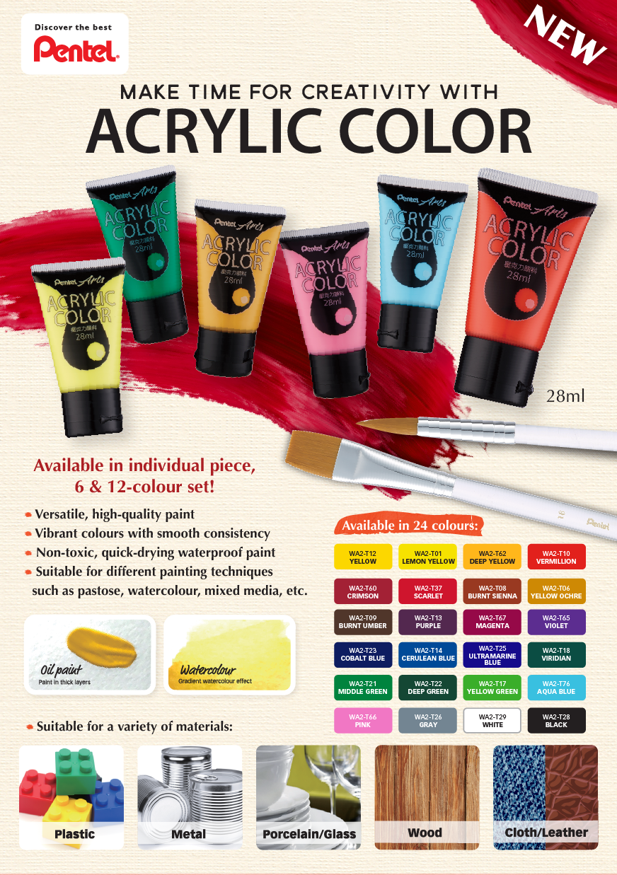 Pentel WA2 Acrylic Color 28 ml (Pack of 6) - Al Masam Stationery LLC