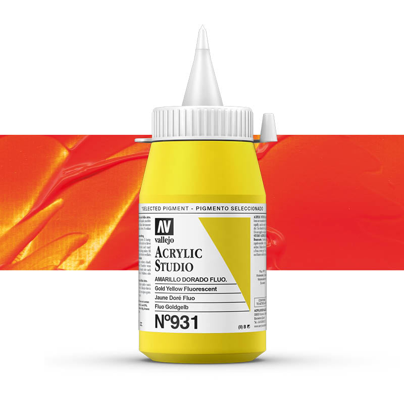 Vallejo ACRYLIC STUDIO FLUO 931-500ML. FLUORESCENT GOLD YELLOW - Al Masam Stationery LLC