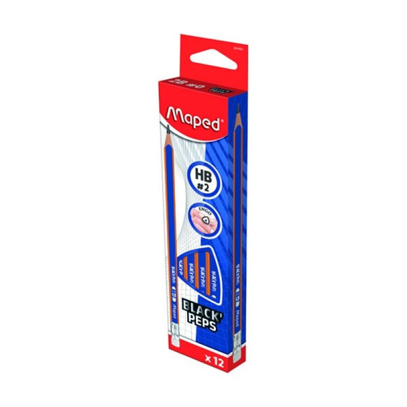 Maped Black Peps Mini Cute HB Pencil with Eraser 12 Pcs - Al Masam Stationery LLC Main image