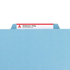 SMEAD PRESSBOARD CLASSIFICATION FOLDER WITH POCKET DIVIDER AND SAFE SHIELD" FASTENERS 2 DIVIDERS 2 INCH EXPANSION BLUE