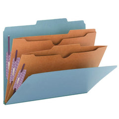 SMEAD PRESSBOARD CLASSIFICATION FOLDER WITH POCKET DIVIDER AND SAFE SHIELD" FASTENERS 2 DIVIDERS 2 INCH EXPANSION BLUE