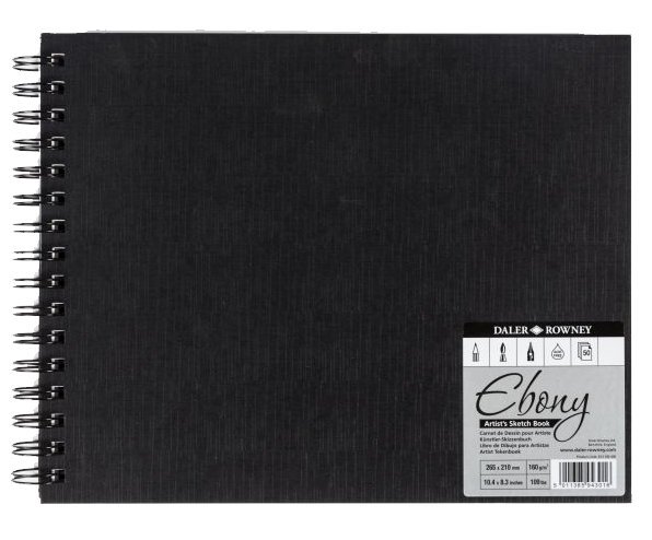 Daler Rowney Ebony Spiral Landscape Book White 50sht 160gsm acid free 27*21cm - Al Masam Stationery LLC